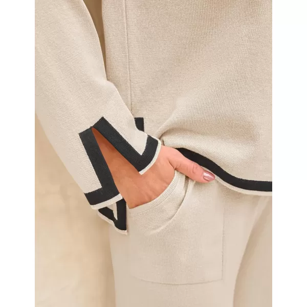imageZESICA Womens 2 Piece Outfits Set 2024 Casual Long Sleeve Knit Pullover Top and Wide Leg Pants Sweatsuit Lounge SetsNatural