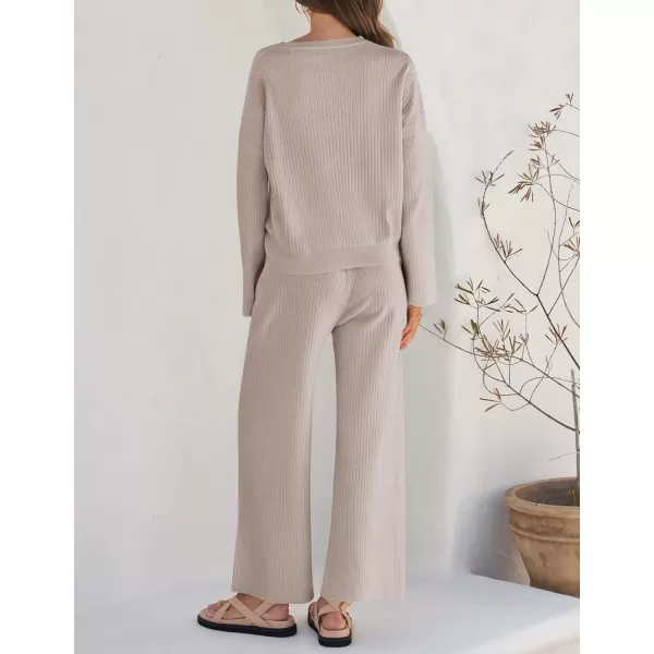 imageZESICA Womens 2 Piece Outfits Set 2024 Casual Long Sleeve Knit Pullover Top and Wide Leg Pants Sweatsuit Lounge SetsOatmeal