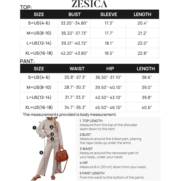 imageZESICA Womens 2 Piece Outfits Set 2024 Casual Long Sleeve Knit Pullover Top and Wide Leg Pants Sweatsuit Lounge SetsOatmeal