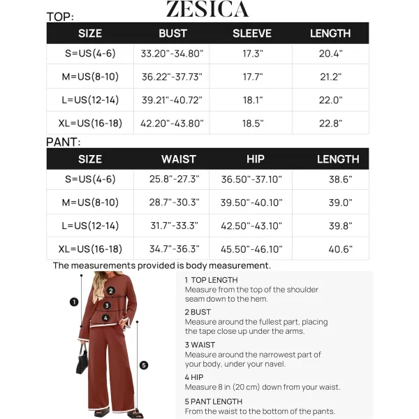 imageZESICA Womens 2 Piece Outfits Set 2024 Casual Long Sleeve Knit Pullover Top and Wide Leg Pants Sweatsuit Lounge SetsRust