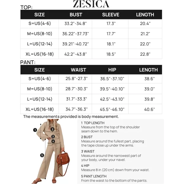 imageZESICA Womens 2 Piece Outfits Set 2024 Casual Long Sleeve Knit Pullover Top and Wide Leg Pants Sweatsuit Lounge SetsSand