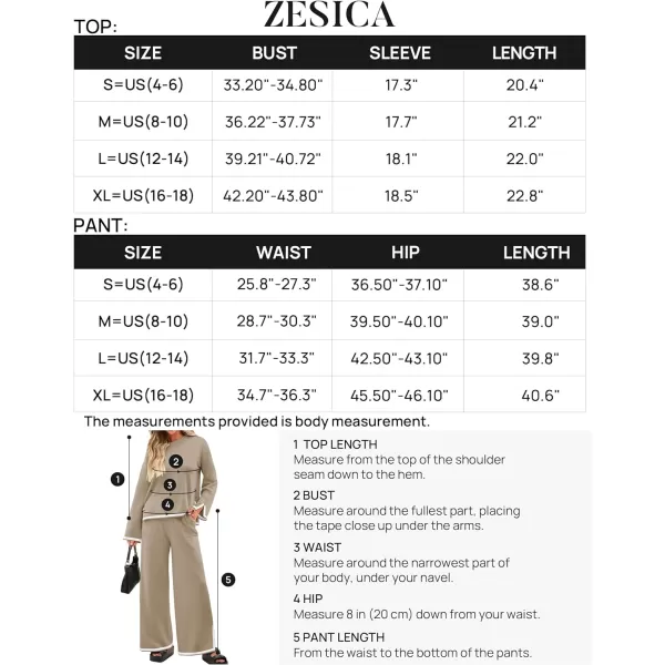 imageZESICA Womens 2 Piece Outfits Set 2024 Casual Long Sleeve Knit Pullover Top and Wide Leg Pants Sweatsuit Lounge SetsTan