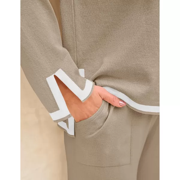 imageZESICA Womens 2 Piece Outfits Set 2024 Casual Long Sleeve Knit Pullover Top and Wide Leg Pants Sweatsuit Lounge SetsTan