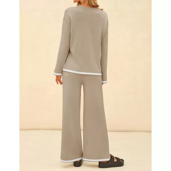 imageZESICA Womens 2 Piece Outfits Set 2024 Casual Long Sleeve Knit Pullover Top and Wide Leg Pants Sweatsuit Lounge SetsTan