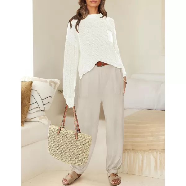 imageZESICA Womens 2 Piece Outfits Sweater Set Long Sleeve Mock Neck Knit Pullover Top High Waist Pant Tracksuit Lounge SetsAlmond