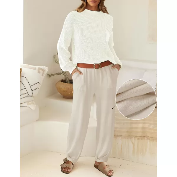 imageZESICA Womens 2 Piece Outfits Sweater Set Long Sleeve Mock Neck Knit Pullover Top High Waist Pant Tracksuit Lounge SetsAlmond