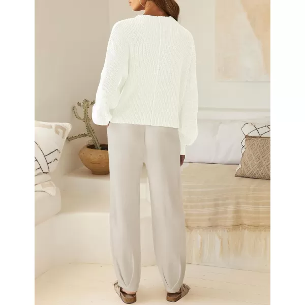 imageZESICA Womens 2 Piece Outfits Sweater Set Long Sleeve Mock Neck Knit Pullover Top High Waist Pant Tracksuit Lounge SetsAlmond