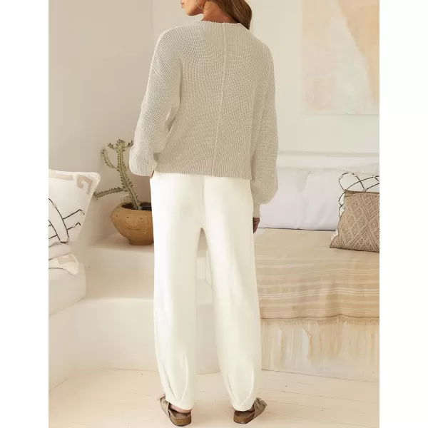 imageZESICA Womens 2 Piece Outfits Sweater Set Long Sleeve Mock Neck Knit Pullover Top High Waist Pant Tracksuit Lounge SetsBeige