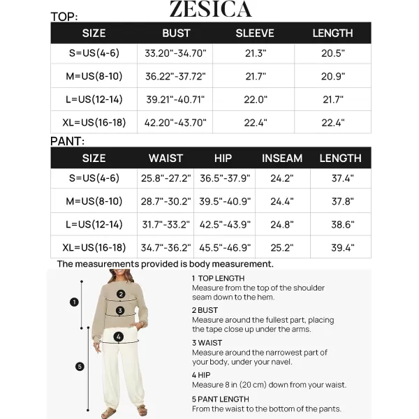 imageZESICA Womens 2 Piece Outfits Sweater Set Long Sleeve Mock Neck Knit Pullover Top High Waist Pant Tracksuit Lounge SetsBeige