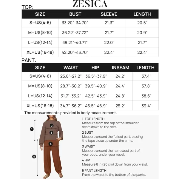 imageZESICA Womens 2 Piece Outfits Sweater Set Long Sleeve Mock Neck Knit Pullover Top High Waist Pant Tracksuit Lounge SetsCaramel