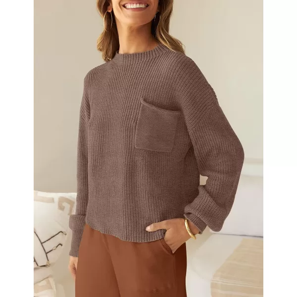 imageZESICA Womens 2 Piece Outfits Sweater Set Long Sleeve Mock Neck Knit Pullover Top High Waist Pant Tracksuit Lounge SetsCaramel