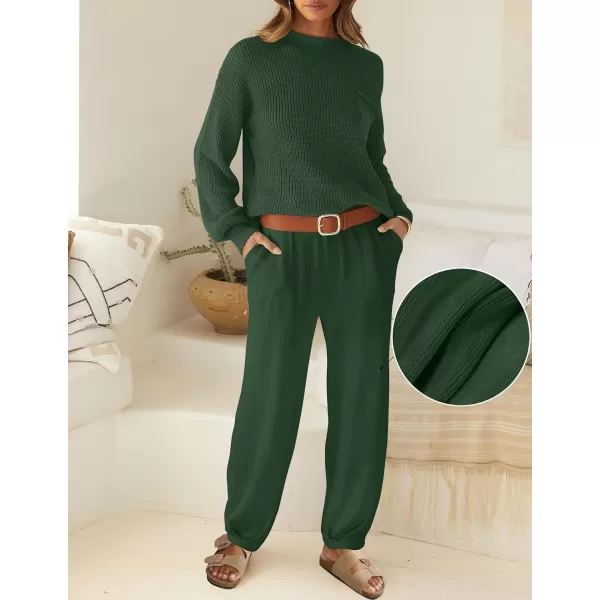 imageZESICA Womens 2 Piece Outfits Sweater Set Long Sleeve Mock Neck Knit Pullover Top High Waist Pant Tracksuit Lounge SetsForestgreen