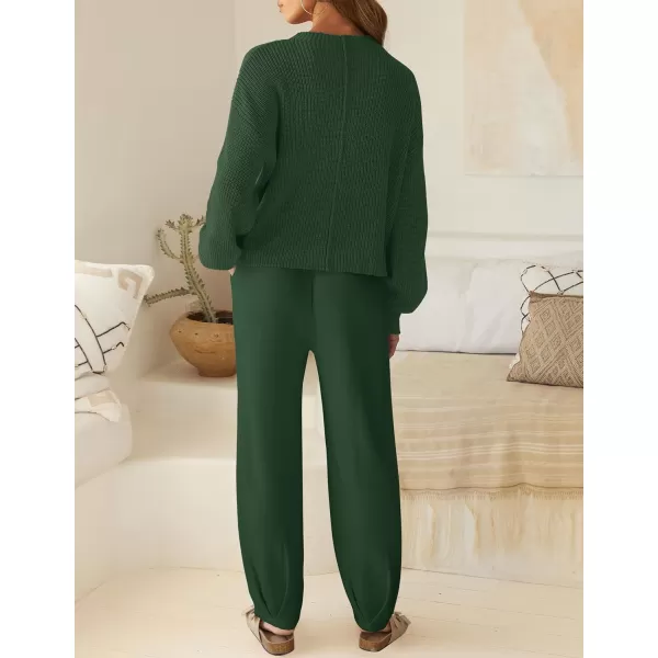 imageZESICA Womens 2 Piece Outfits Sweater Set Long Sleeve Mock Neck Knit Pullover Top High Waist Pant Tracksuit Lounge SetsForestgreen