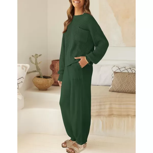 imageZESICA Womens 2 Piece Outfits Sweater Set Long Sleeve Mock Neck Knit Pullover Top High Waist Pant Tracksuit Lounge SetsForestgreen