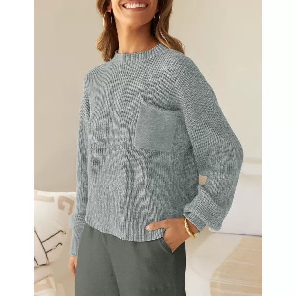 imageZESICA Womens 2 Piece Outfits Sweater Set Long Sleeve Mock Neck Knit Pullover Top High Waist Pant Tracksuit Lounge SetsGrey