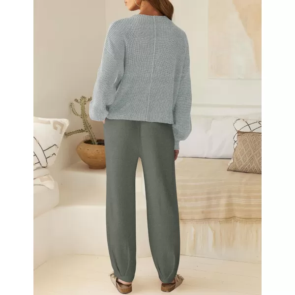 imageZESICA Womens 2 Piece Outfits Sweater Set Long Sleeve Mock Neck Knit Pullover Top High Waist Pant Tracksuit Lounge SetsGrey