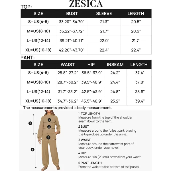 imageZESICA Womens 2 Piece Outfits Sweater Set Long Sleeve Mock Neck Knit Pullover Top High Waist Pant Tracksuit Lounge SetsKhaki