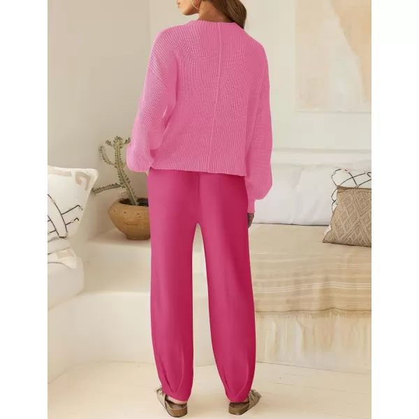 imageZESICA Womens 2 Piece Outfits Sweater Set Long Sleeve Mock Neck Knit Pullover Top High Waist Pant Tracksuit Lounge SetsRose