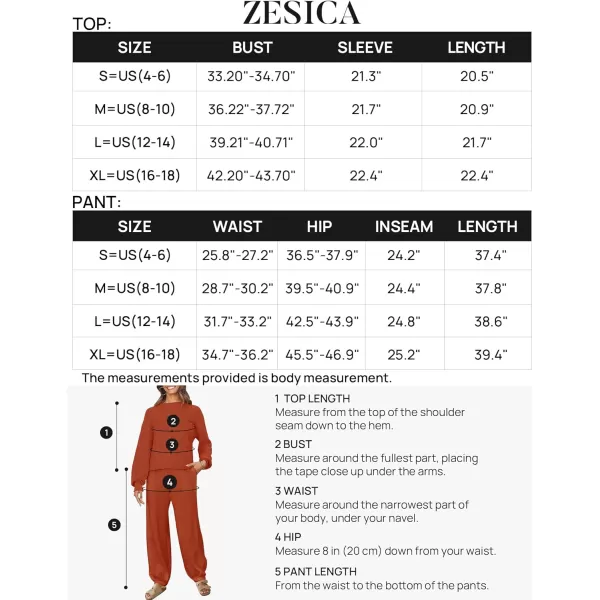 imageZESICA Womens 2 Piece Outfits Sweater Set Long Sleeve Mock Neck Knit Pullover Top High Waist Pant Tracksuit Lounge SetsRust