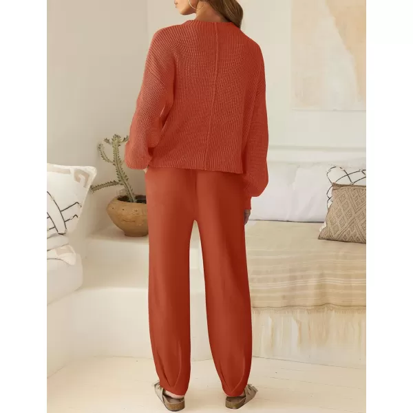 imageZESICA Womens 2 Piece Outfits Sweater Set Long Sleeve Mock Neck Knit Pullover Top High Waist Pant Tracksuit Lounge SetsRust