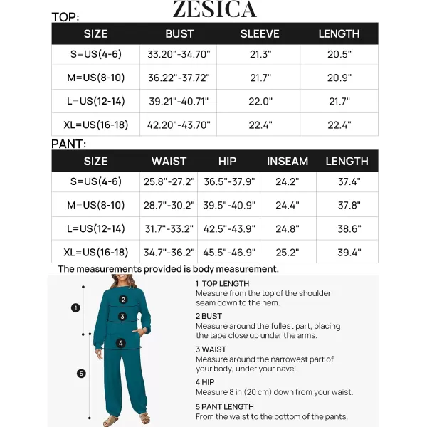 imageZESICA Womens 2 Piece Outfits Sweater Set Long Sleeve Mock Neck Knit Pullover Top High Waist Pant Tracksuit Lounge SetsTeal
