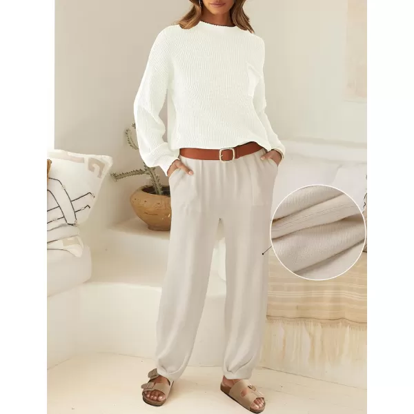 imageZESICA Womens 2 Piece Outfits Sweater Set Long Sleeve Mock Neck Knit Pullover Top High Waist Pant Tracksuit Lounge SetsWhite