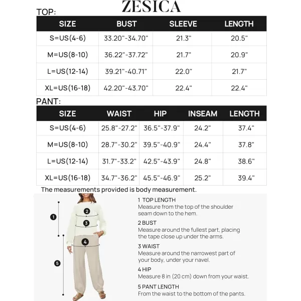 imageZESICA Womens 2 Piece Outfits Sweater Set Long Sleeve Mock Neck Knit Pullover Top High Waist Pant Tracksuit Lounge SetsWhite