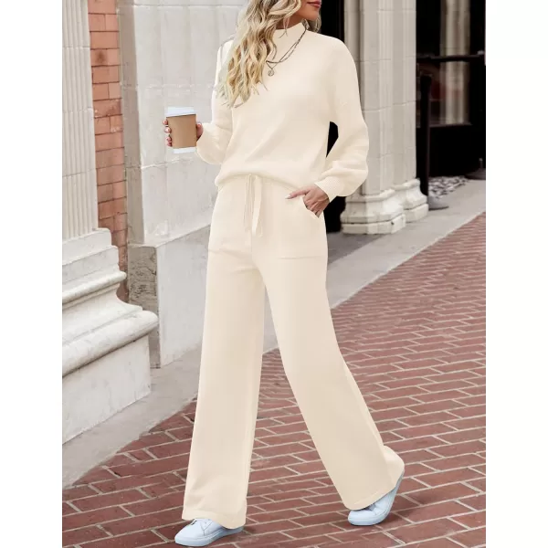 imageZESICA Womens 2 Piece Outfits Sweater Set Long Sleeve Mock Neck Knit Pullover and Wide Leg Pants Lounge Sets SweatsuitApricot