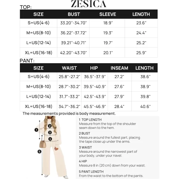 imageZESICA Womens 2 Piece Outfits Sweater Set Long Sleeve Mock Neck Knit Pullover and Wide Leg Pants Lounge Sets SweatsuitApricot