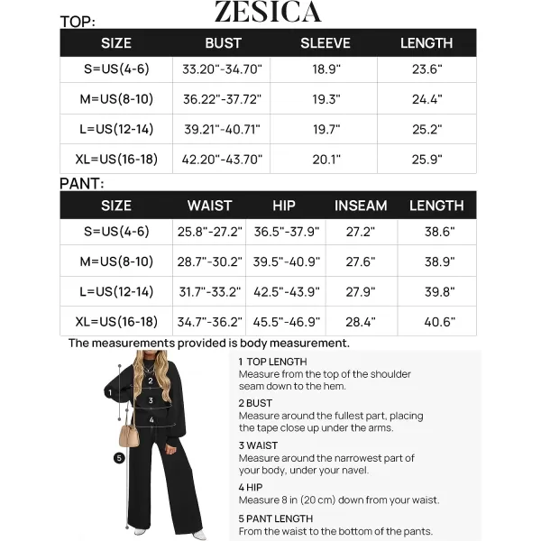 imageZESICA Womens 2 Piece Outfits Sweater Set Long Sleeve Mock Neck Knit Pullover and Wide Leg Pants Lounge Sets SweatsuitBlack