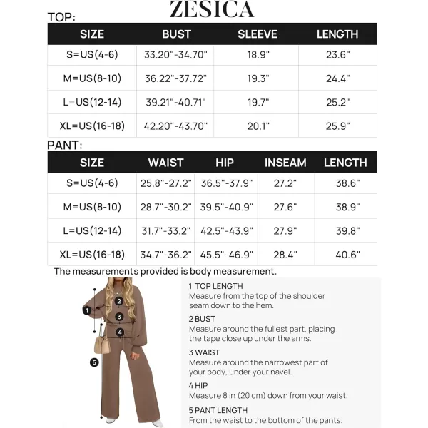 imageZESICA Womens 2 Piece Outfits Sweater Set Long Sleeve Mock Neck Knit Pullover and Wide Leg Pants Lounge Sets SweatsuitBrown