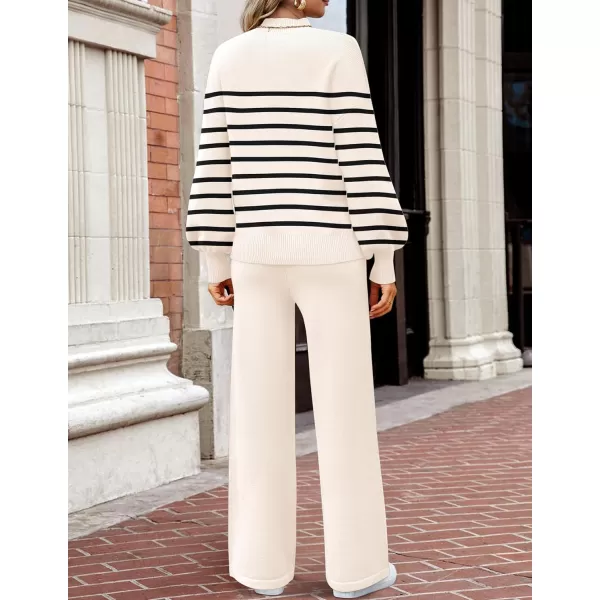 imageZESICA Womens 2 Piece Outfits Sweater Set Long Sleeve Mock Neck Knit Pullover and Wide Leg Pants Lounge Sets SweatsuitCream