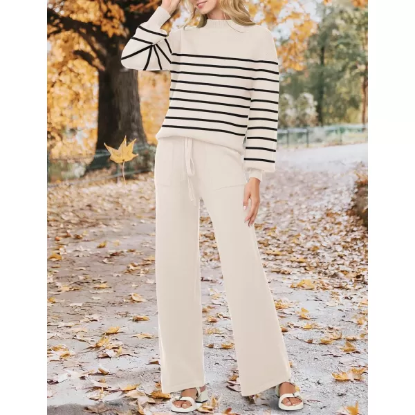 imageZESICA Womens 2 Piece Outfits Sweater Set Long Sleeve Mock Neck Knit Pullover and Wide Leg Pants Lounge Sets SweatsuitCream
