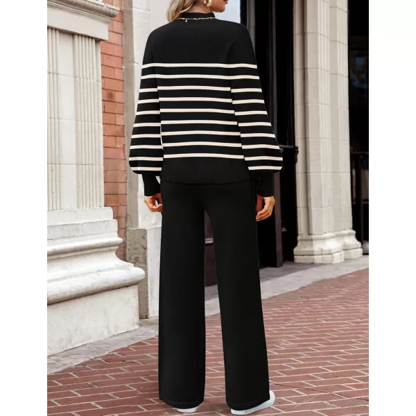 imageZESICA Womens 2 Piece Outfits Sweater Set Long Sleeve Mock Neck Knit Pullover and Wide Leg Pants Lounge Sets SweatsuitDim