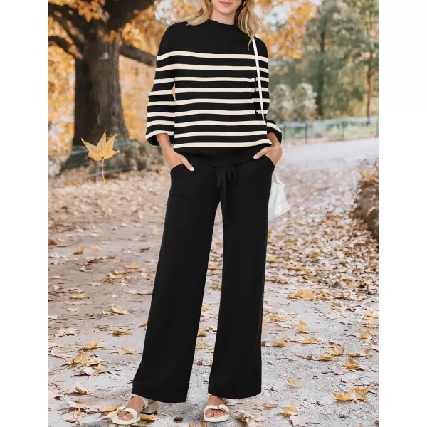 imageZESICA Womens 2 Piece Outfits Sweater Set Long Sleeve Mock Neck Knit Pullover and Wide Leg Pants Lounge Sets SweatsuitDim