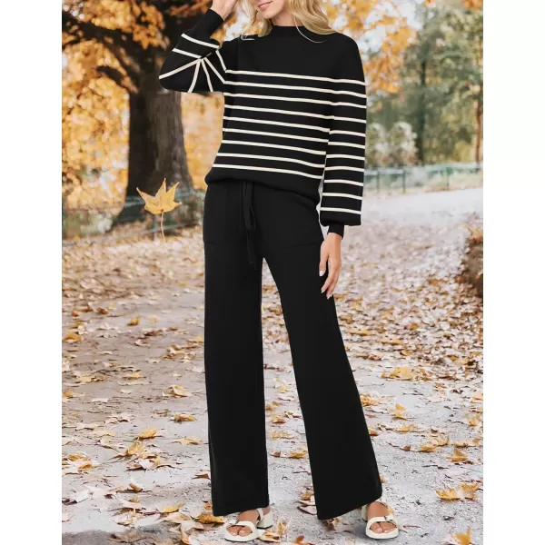 imageZESICA Womens 2 Piece Outfits Sweater Set Long Sleeve Mock Neck Knit Pullover and Wide Leg Pants Lounge Sets SweatsuitDim