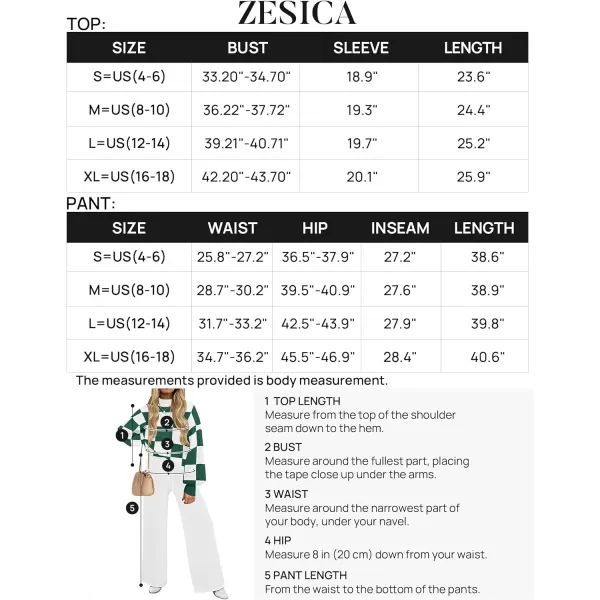 imageZESICA Womens 2 Piece Outfits Sweater Set Long Sleeve Mock Neck Knit Pullover and Wide Leg Pants Lounge Sets SweatsuitGreenplaid