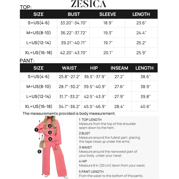 imageZESICA Womens 2 Piece Outfits Sweater Set Long Sleeve Mock Neck Knit Pullover and Wide Leg Pants Lounge Sets SweatsuitHotpink