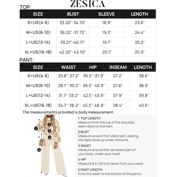 imageZESICA Womens 2 Piece Outfits Sweater Set Long Sleeve Mock Neck Knit Pullover and Wide Leg Pants Lounge Sets SweatsuitKhakiplaid
