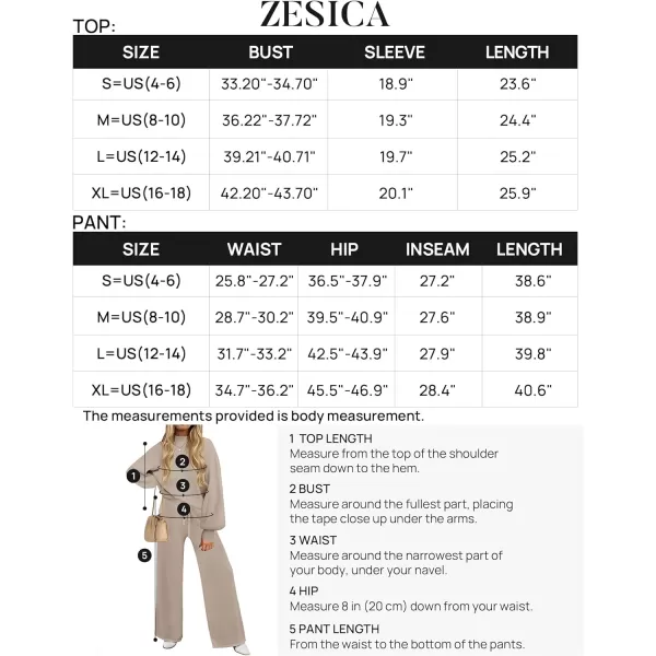 imageZESICA Womens 2 Piece Outfits Sweater Set Long Sleeve Mock Neck Knit Pullover and Wide Leg Pants Lounge Sets SweatsuitOatmeal