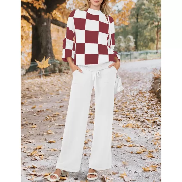 imageZESICA Womens 2 Piece Outfits Sweater Set Long Sleeve Mock Neck Knit Pullover and Wide Leg Pants Lounge Sets SweatsuitPlumplaid