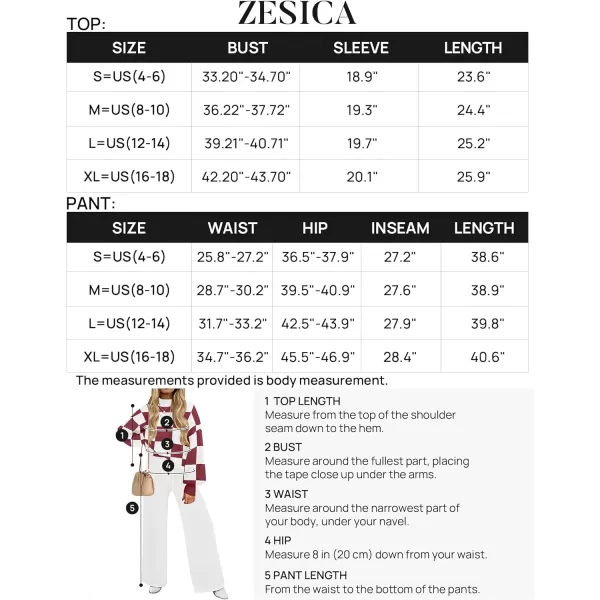 imageZESICA Womens 2 Piece Outfits Sweater Set Long Sleeve Mock Neck Knit Pullover and Wide Leg Pants Lounge Sets SweatsuitPlumplaid