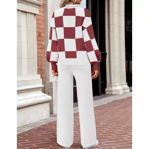 imageZESICA Womens 2 Piece Outfits Sweater Set Long Sleeve Mock Neck Knit Pullover and Wide Leg Pants Lounge Sets SweatsuitPlumplaid