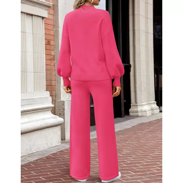 imageZESICA Womens 2 Piece Outfits Sweater Set Long Sleeve Mock Neck Knit Pullover and Wide Leg Pants Lounge Sets SweatsuitRose