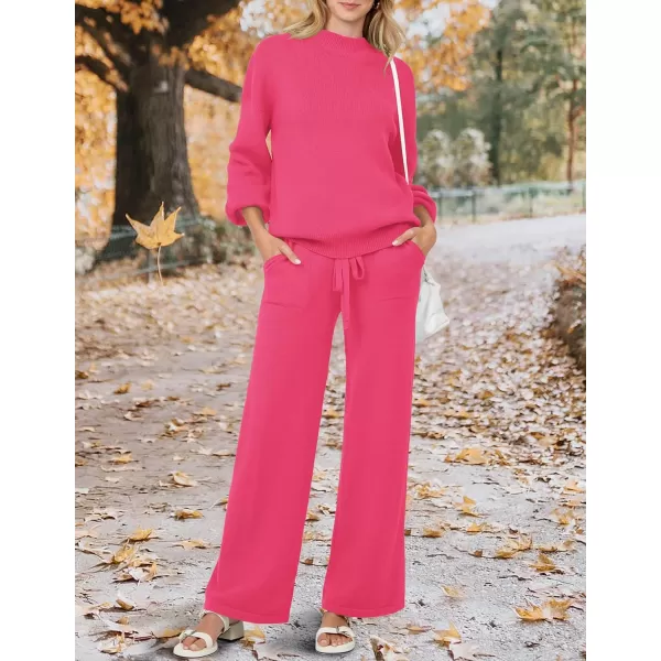 imageZESICA Womens 2 Piece Outfits Sweater Set Long Sleeve Mock Neck Knit Pullover and Wide Leg Pants Lounge Sets SweatsuitRose