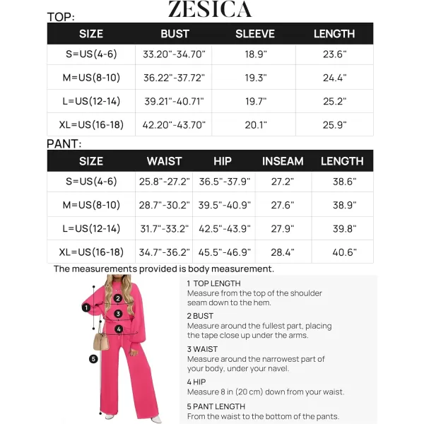 imageZESICA Womens 2 Piece Outfits Sweater Set Long Sleeve Mock Neck Knit Pullover and Wide Leg Pants Lounge Sets SweatsuitRose