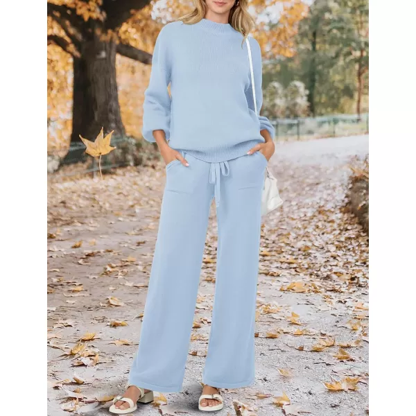 imageZESICA Womens 2 Piece Outfits Sweater Set Long Sleeve Mock Neck Knit Pullover and Wide Leg Pants Lounge Sets SweatsuitSky
