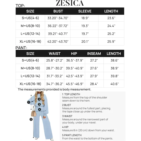 imageZESICA Womens 2 Piece Outfits Sweater Set Long Sleeve Mock Neck Knit Pullover and Wide Leg Pants Lounge Sets SweatsuitSky