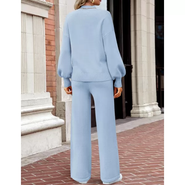 imageZESICA Womens 2 Piece Outfits Sweater Set Long Sleeve Mock Neck Knit Pullover and Wide Leg Pants Lounge Sets SweatsuitSky