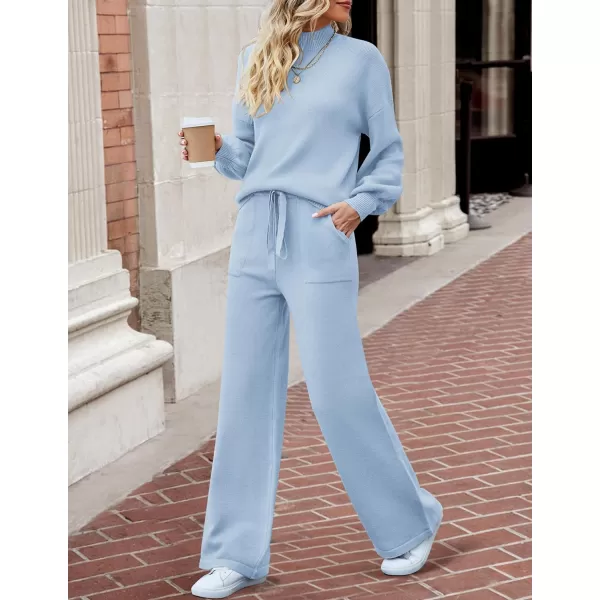 imageZESICA Womens 2 Piece Outfits Sweater Set Long Sleeve Mock Neck Knit Pullover and Wide Leg Pants Lounge Sets SweatsuitSky